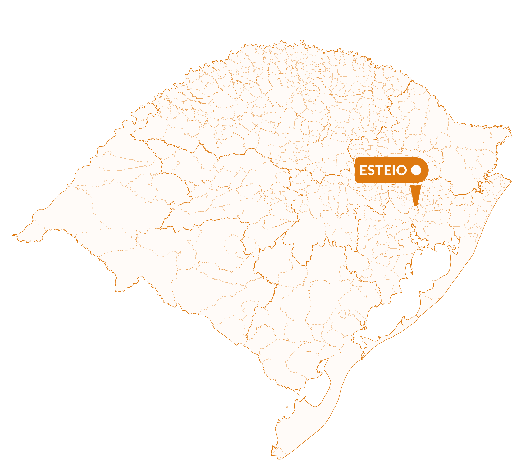 Imagem do mapa do Rio Grande do Sul com marcador sinalizando a localização da cidade de Esteio.