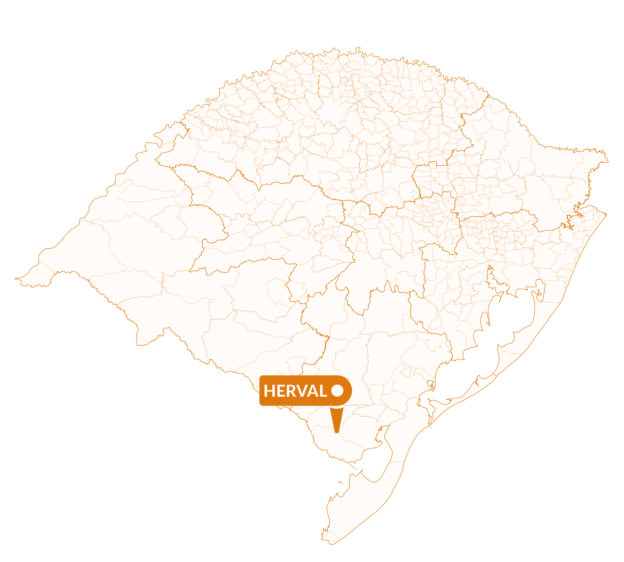 Imagem do mapa do Rio Grande do Sul com marcador sinalizando a localização da cidade de Herval.