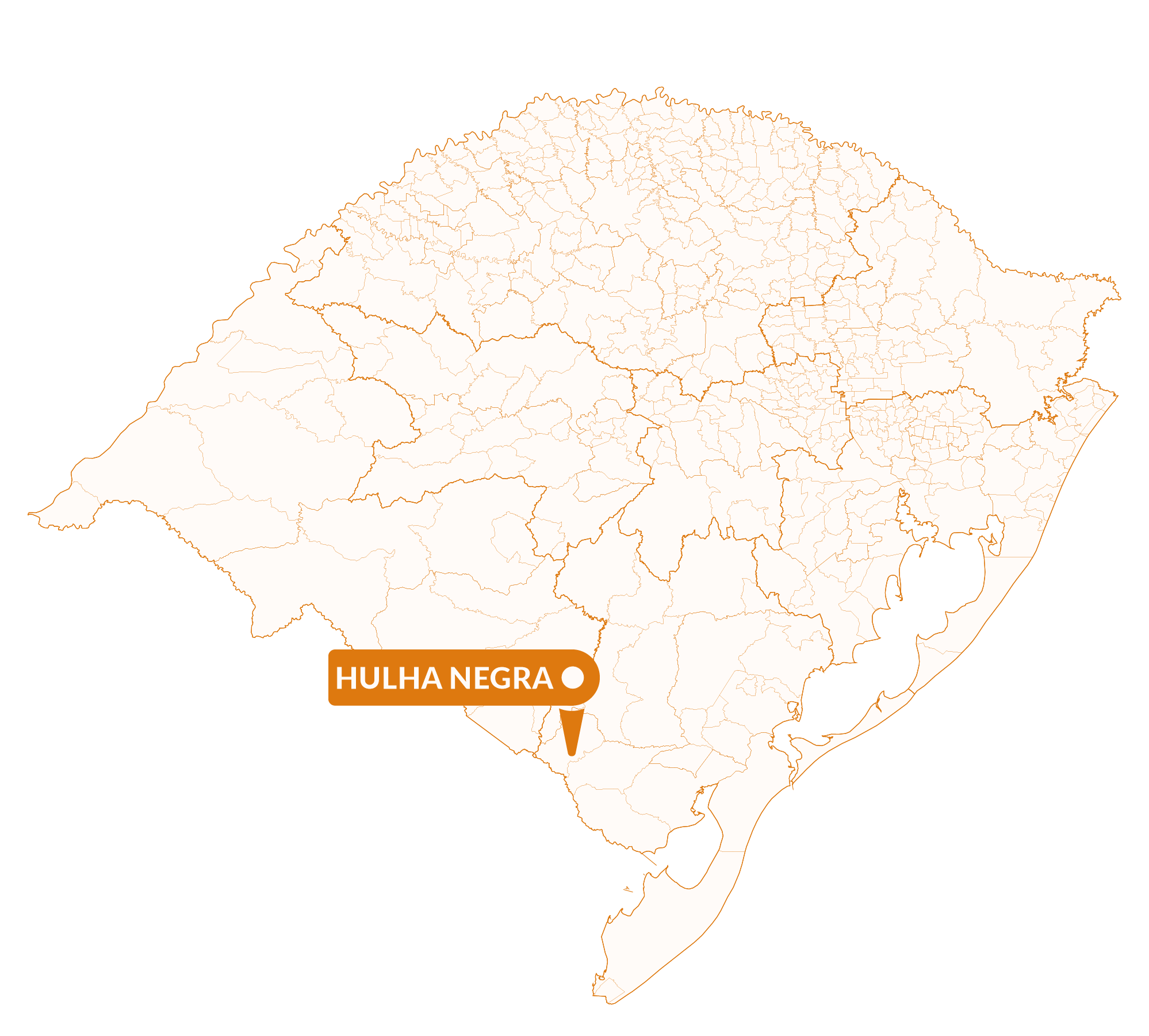 Imagem do mapa do Rio Grande do Sul com marcador sinalizando a localização da cidade de Hulha Negra.