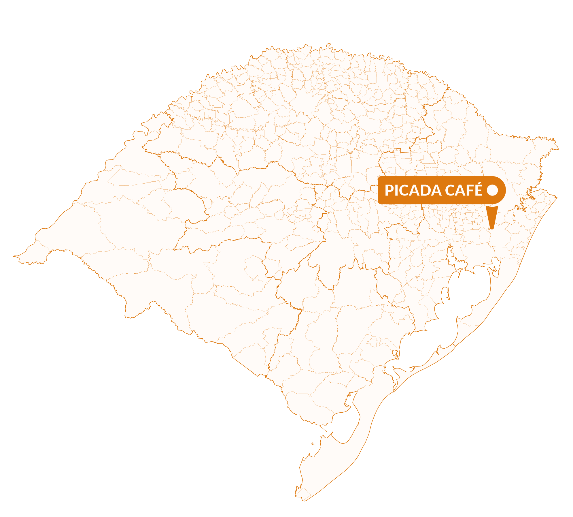 Imagem do mapa do Rio Grande do Sul com marcador sinalizando a localização da cidade de Picada Café.
