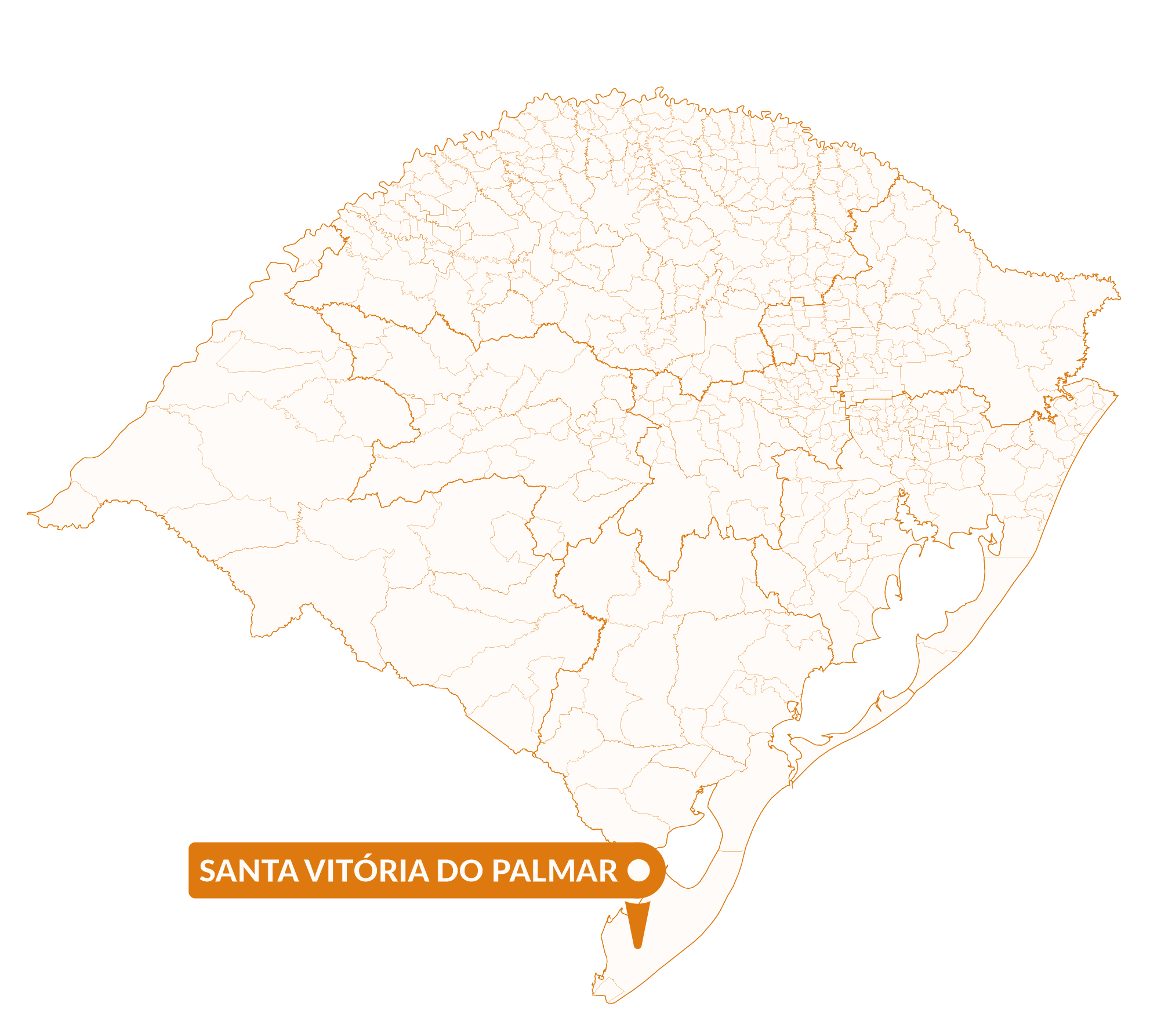 Imagem do mapa do Rio Grande do Sul com marcador sinalizando a localização da cidade de Santa Vitória do Palmar.