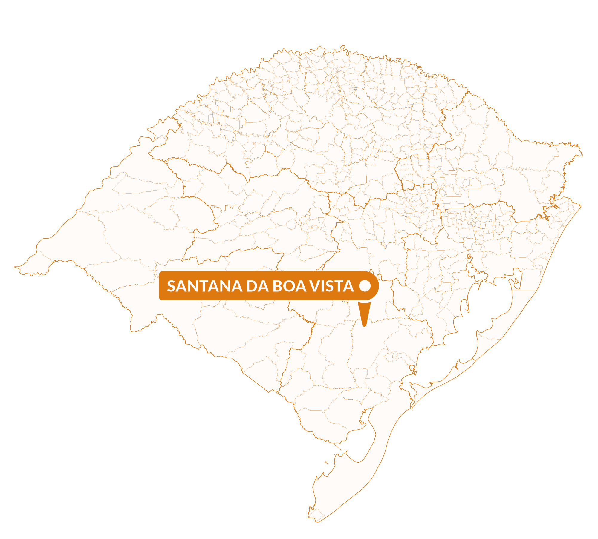 Imagem do mapa do Rio Grande do Sul com marcador sinalizando a localização da cidade de Santana da Boa Vista.