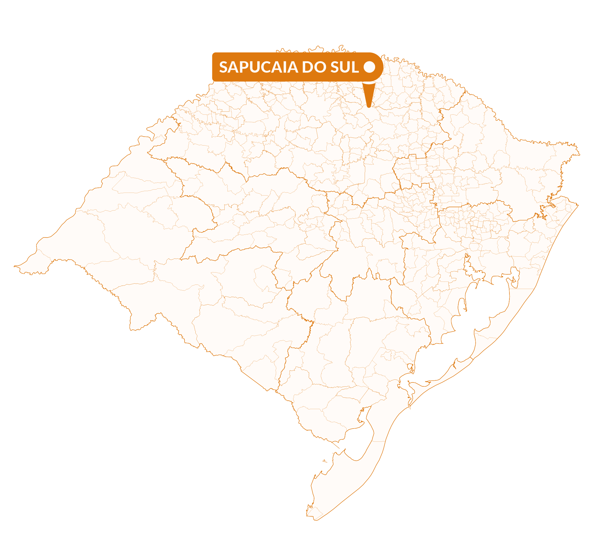 Imagem do mapa do Rio Grande do Sul com marcador sinalizando a localização da cidade de Sapucaia do Sul.