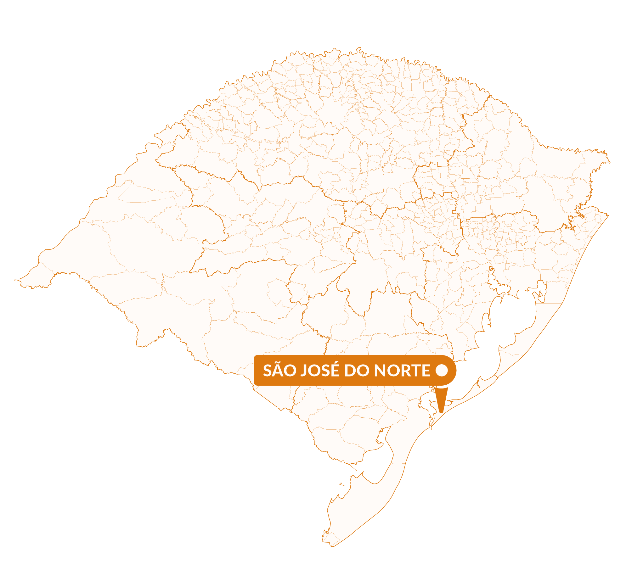 Imagem do mapa do Rio Grande do Sul com marcador sinalizando a localização da cidade de São José do Norte.