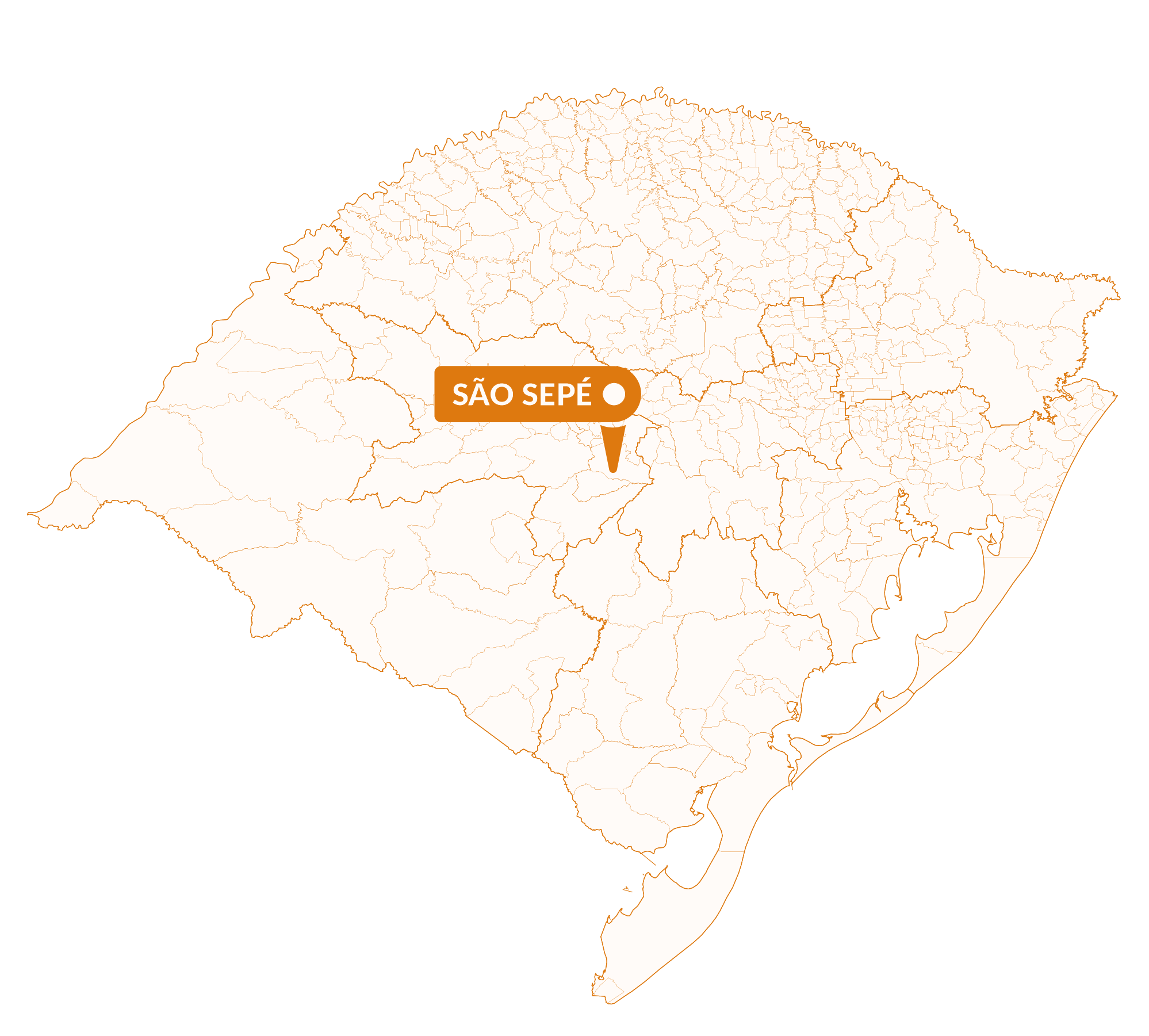Imagem do mapa do Rio Grande do Sul com marcador sinalizando a localização da cidade de São Sepé.
