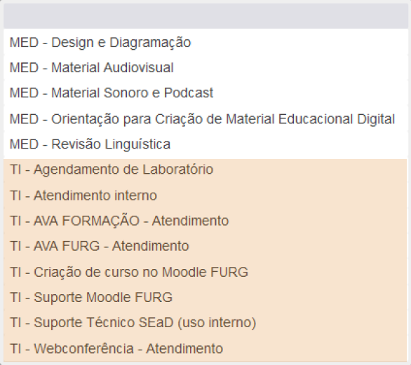 Imagem ilustrativa de como é visualizado cada item no sistema de solicitações FURG, na ordem indicada.